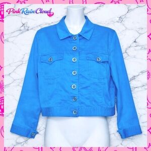 JPR Blue Button Up Y2K Crop Stretch Jacket Womens M